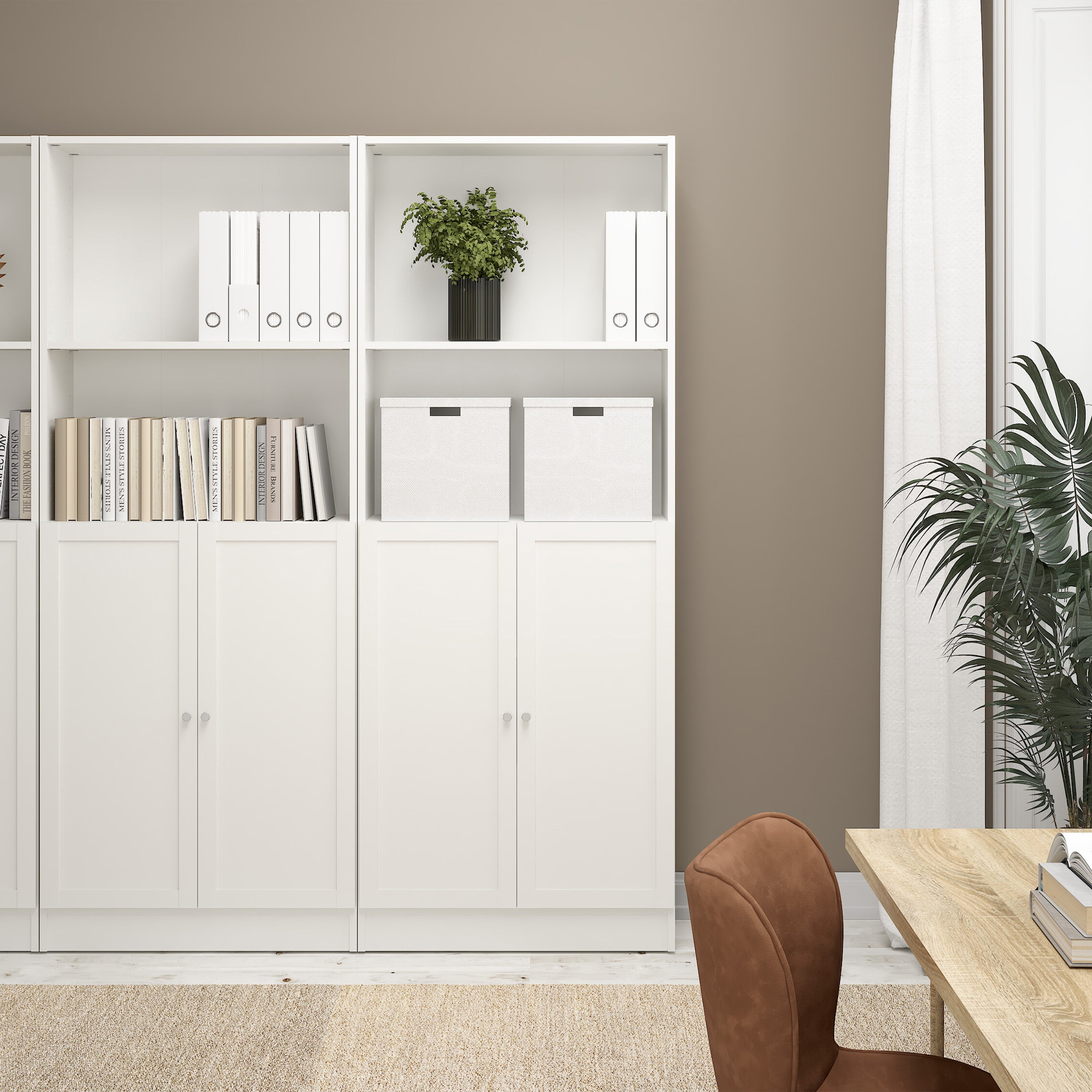 Basic Tall Wide Combination Storage in White (4 Shelves) with 2 White Doors