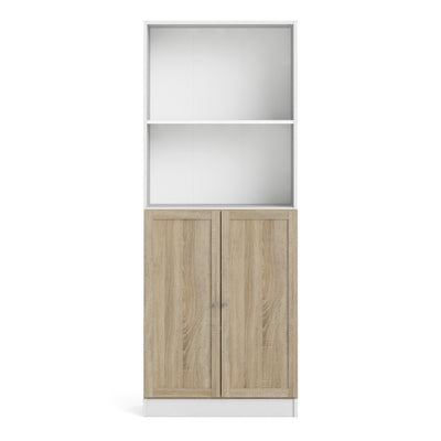 Basic Tall Wide Combination Storage in White (4 Shelves) with 2 Oak Doors
