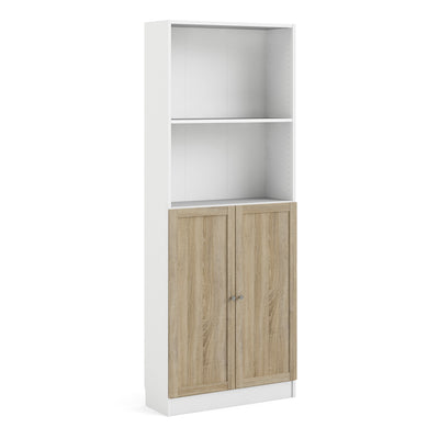Basic Tall Wide Combination Storage in White (4 Shelves) with 2 Oak Doors