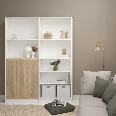 Basic Tall Wide Combination Storage in White (4 Shelves) with 2 Oak Doors