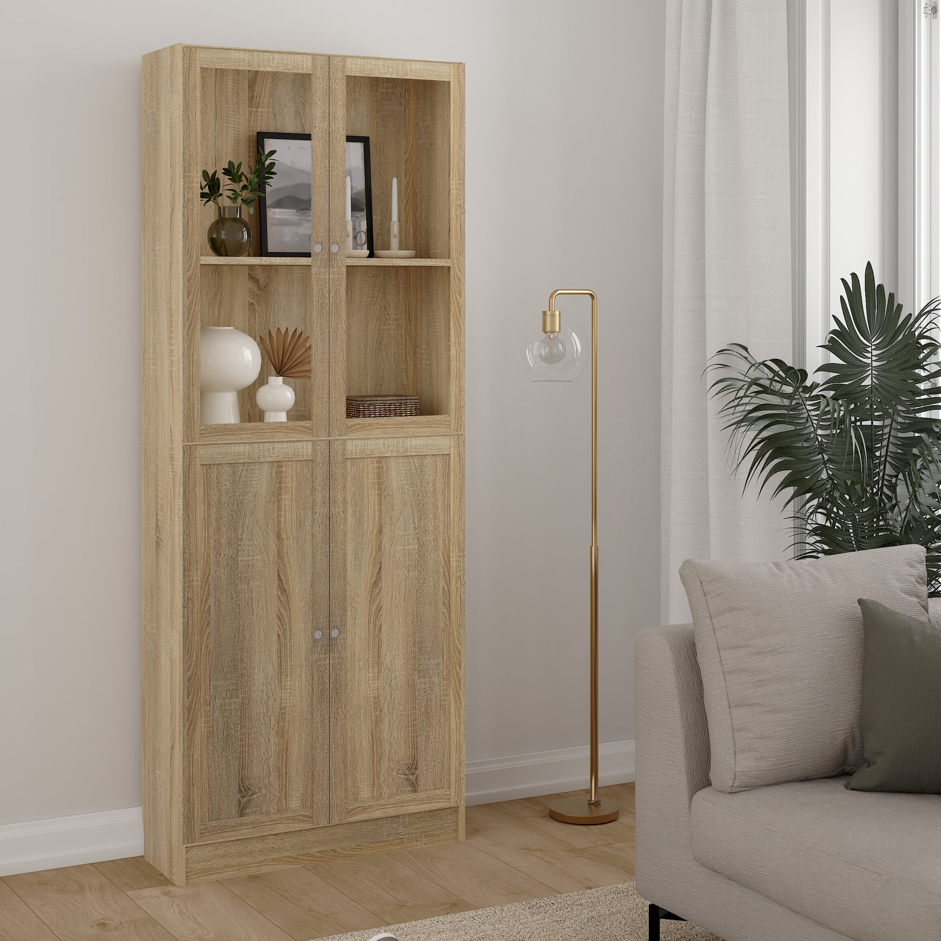 Basic Tall Wide (4 Shelves) 4 Door Combination Unit in Oak