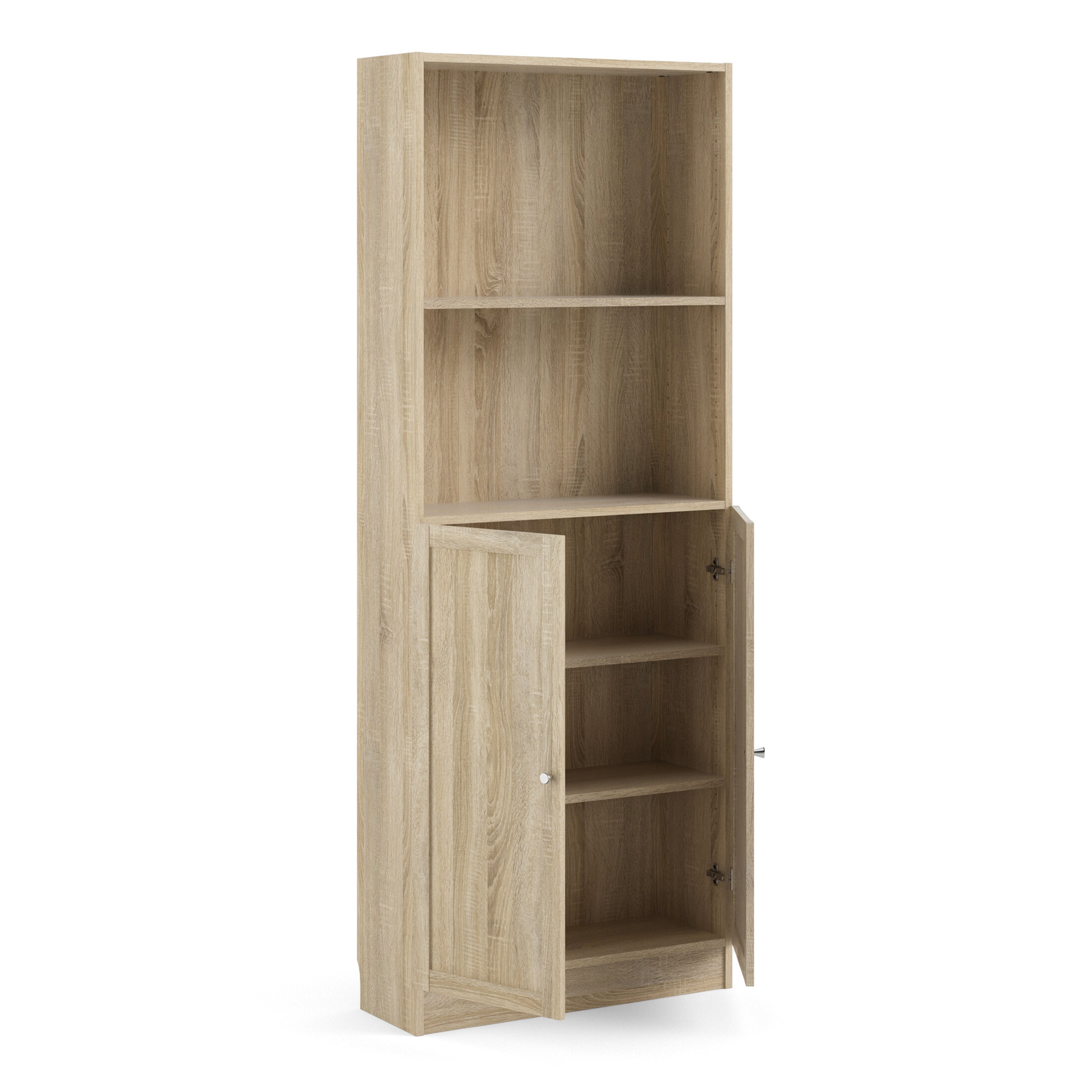 Basic Tall Wide Combination Storage in Oak (4 Shelves) with 2 Oak Doors