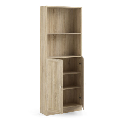 Basic Tall Wide Combination Storage in Oak (4 Shelves) with 2 Oak Doors