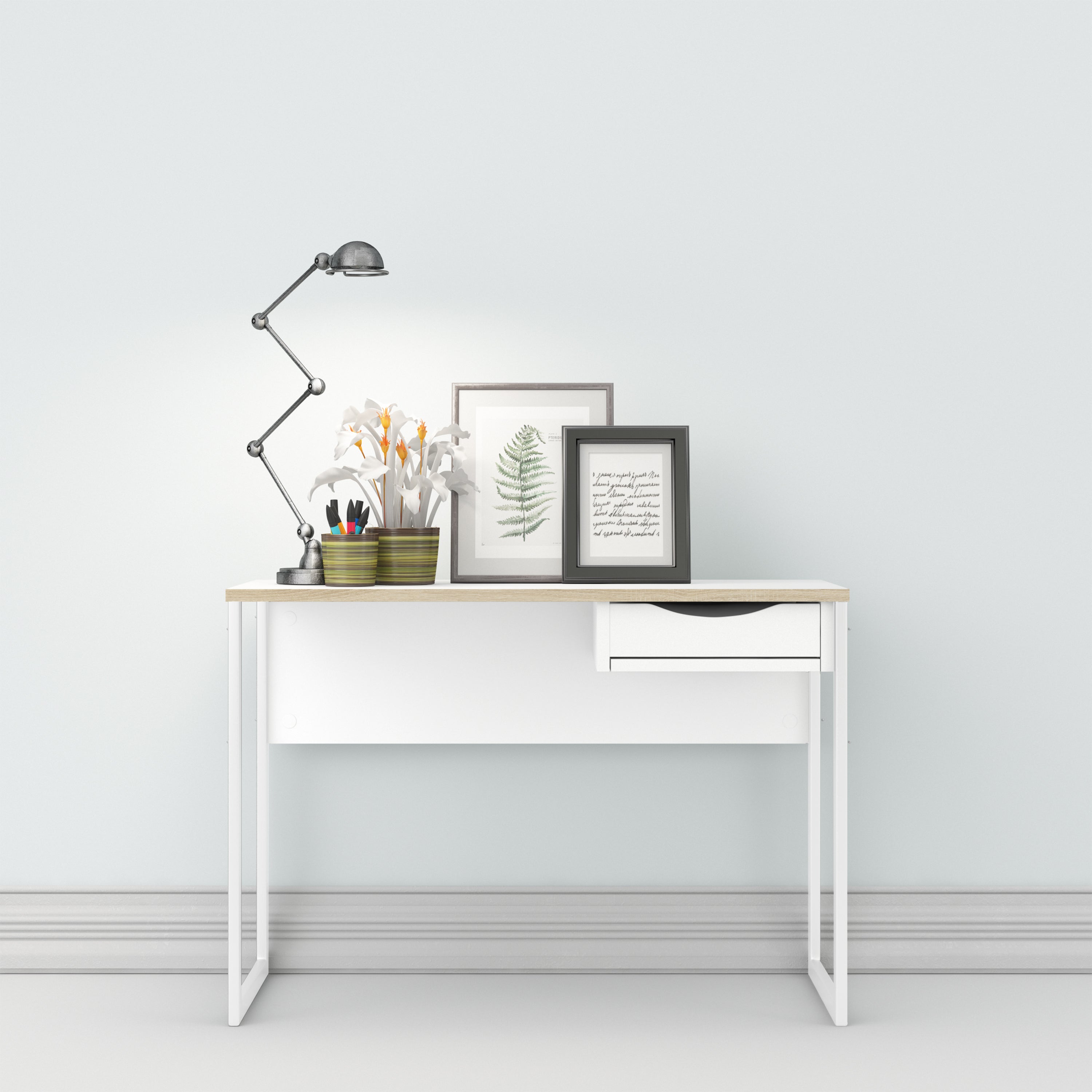 Function Plus Desk 1 Drawer in White with Oak Trim – FTG, view 5