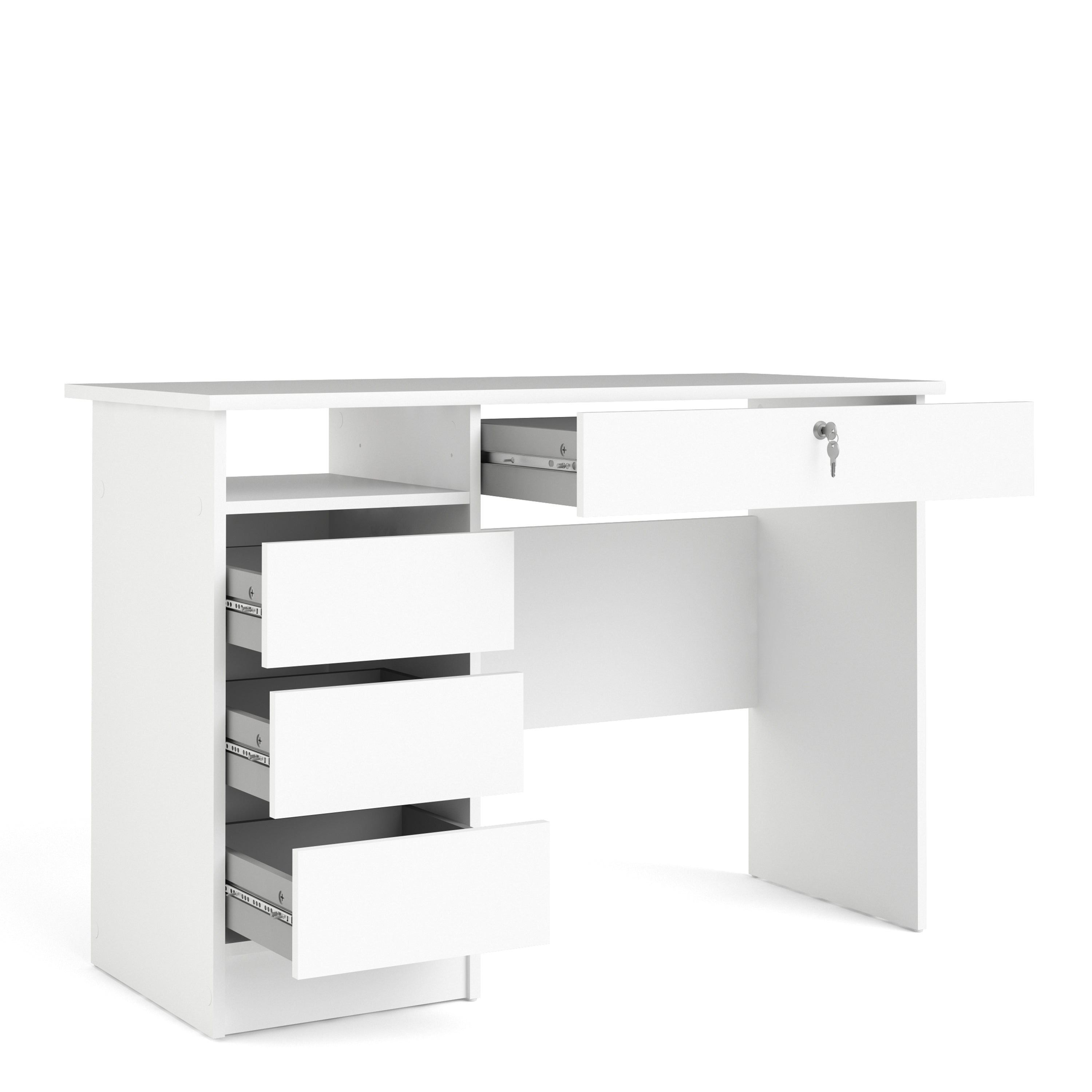 Function Plus 4 Drawer Desk Handleless Drawer in White – FTG, view 3