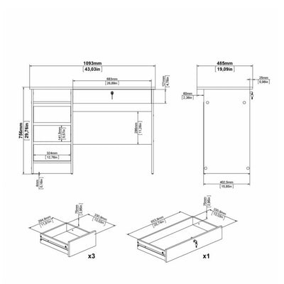 Function Plus 4 Drawer Desk Handleless Drawer in White – FTG, view 8