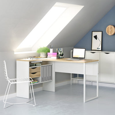Function Plus Corner Desk 2 Drawers in White and Oak – FTG, view 5