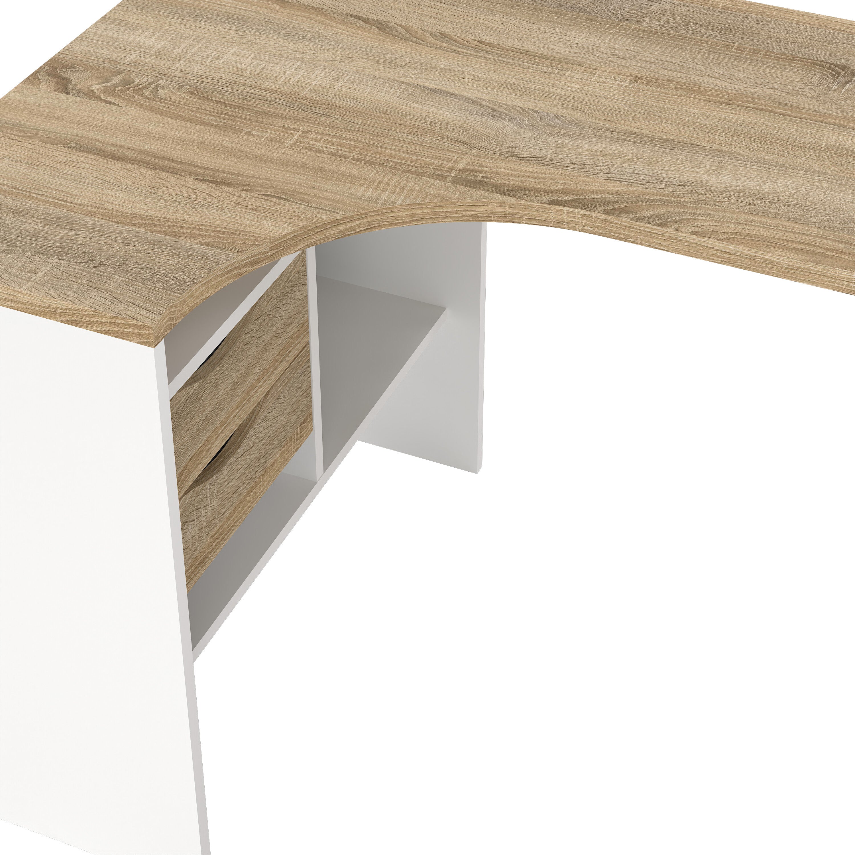 Function Plus Corner Desk 2 Drawers in White and Oak – FTG, view 6
