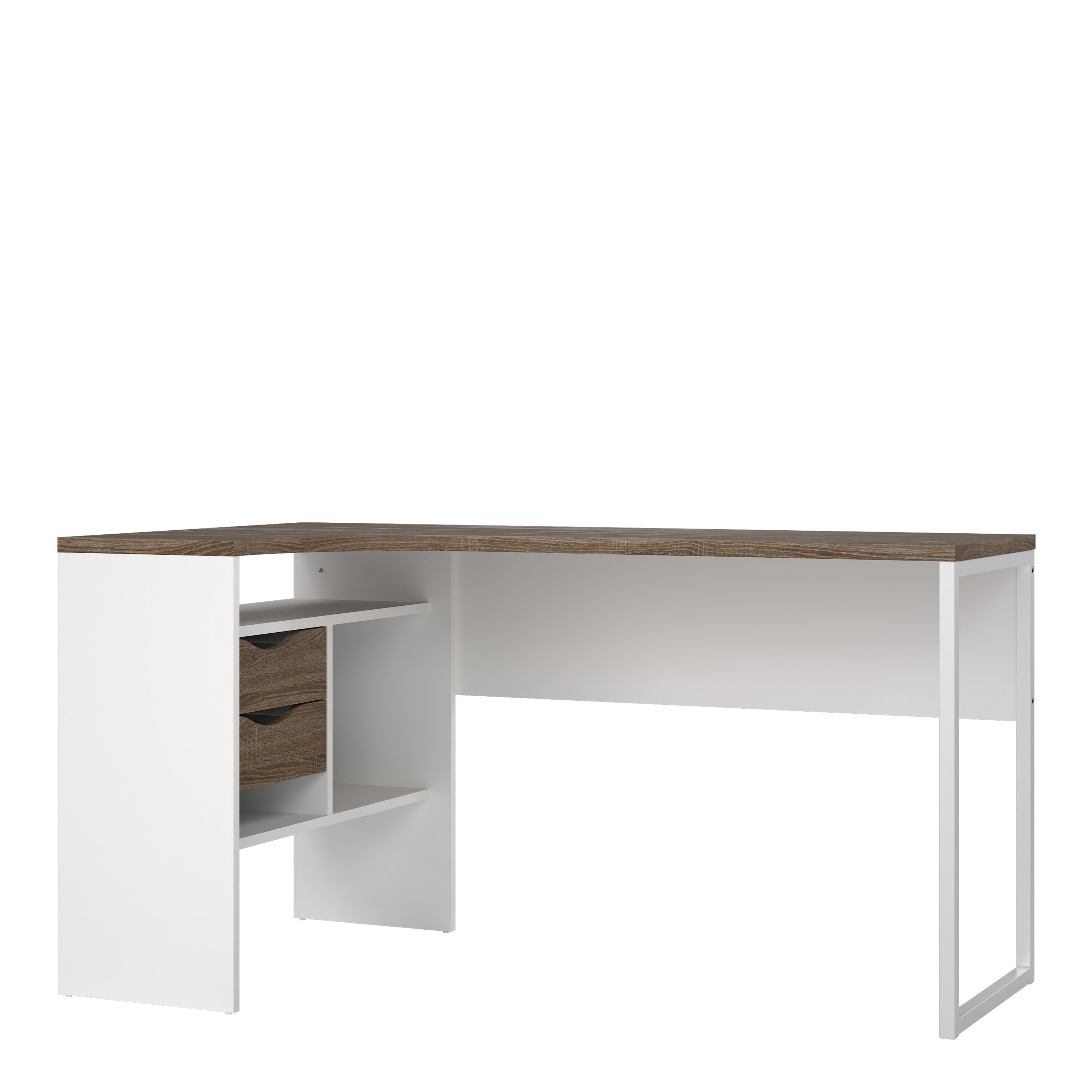 Function Plus Corner Desk 2 Drawers in White and Truffle Oak – FTG
