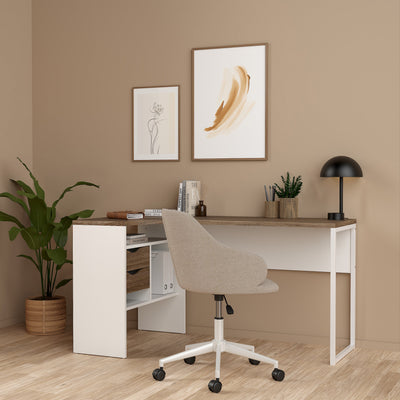 Function Plus Corner Desk 2 Drawers in White and Truffle Oak – FTG, view 6