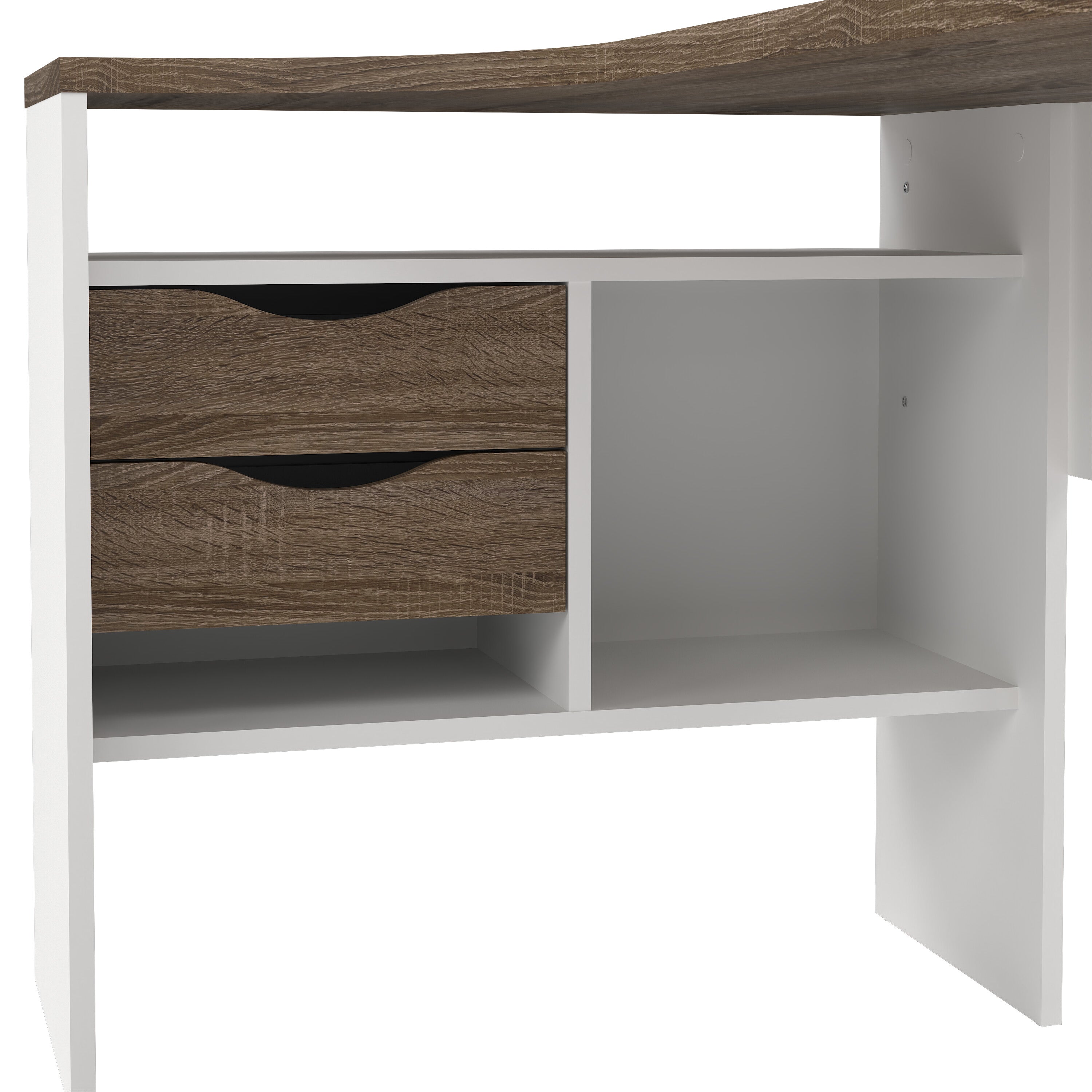 Function Plus Corner Desk 2 Drawers in White and Truffle Oak – FTG, view 9