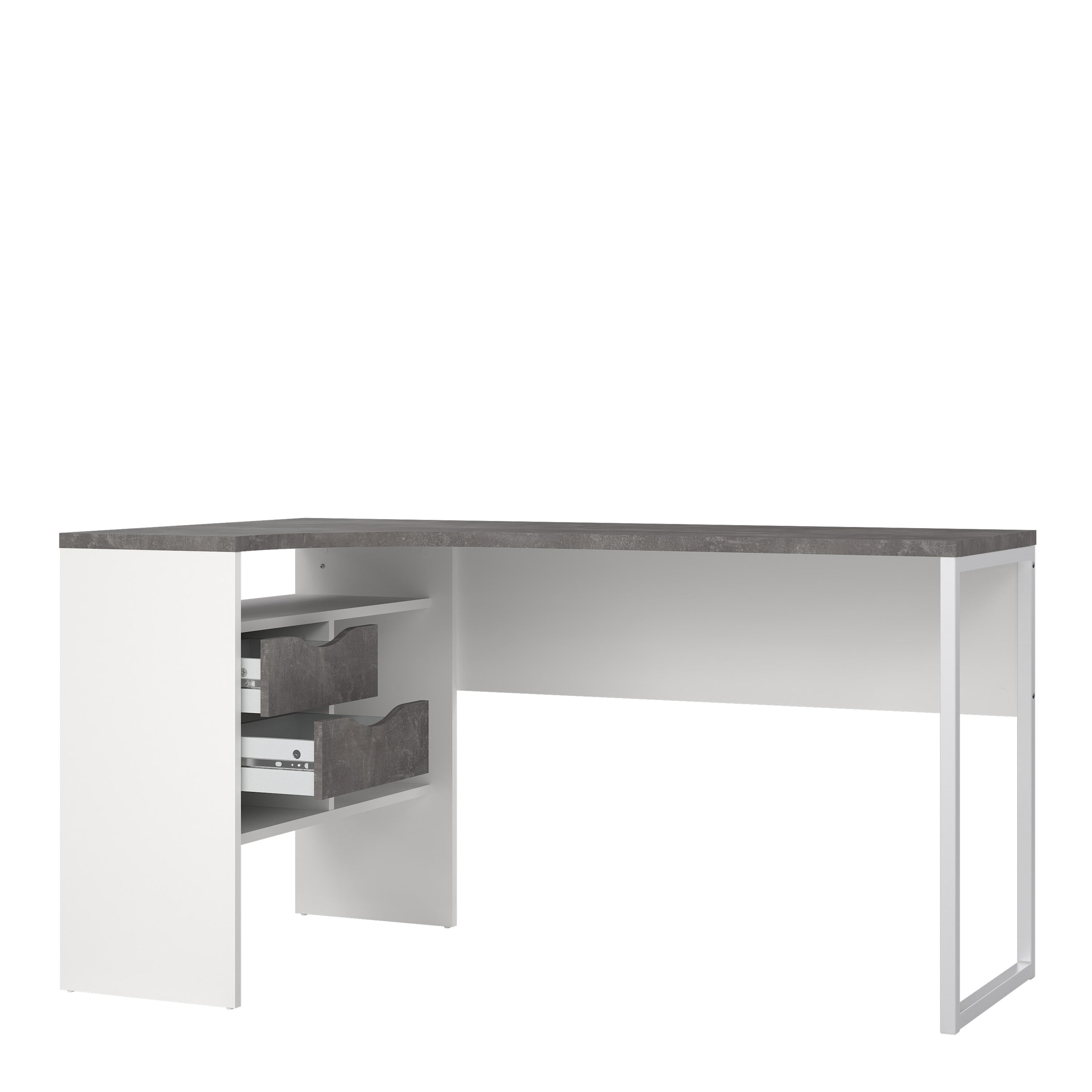 Function Plus Corner Desk 2 Drawers in White and Grey – FTG, view 5
