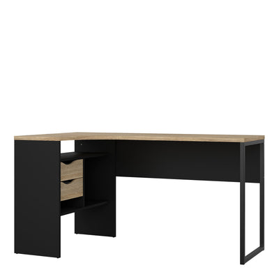 Function Plus Corner Desk 2 Drawers in Black Matt and Oak – FTG