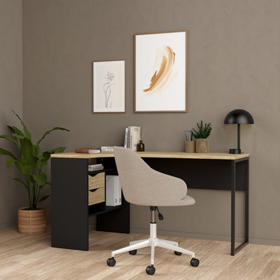 Function Plus Corner Desk 2 Drawers in Black Matt and Oak – FTG, view 5