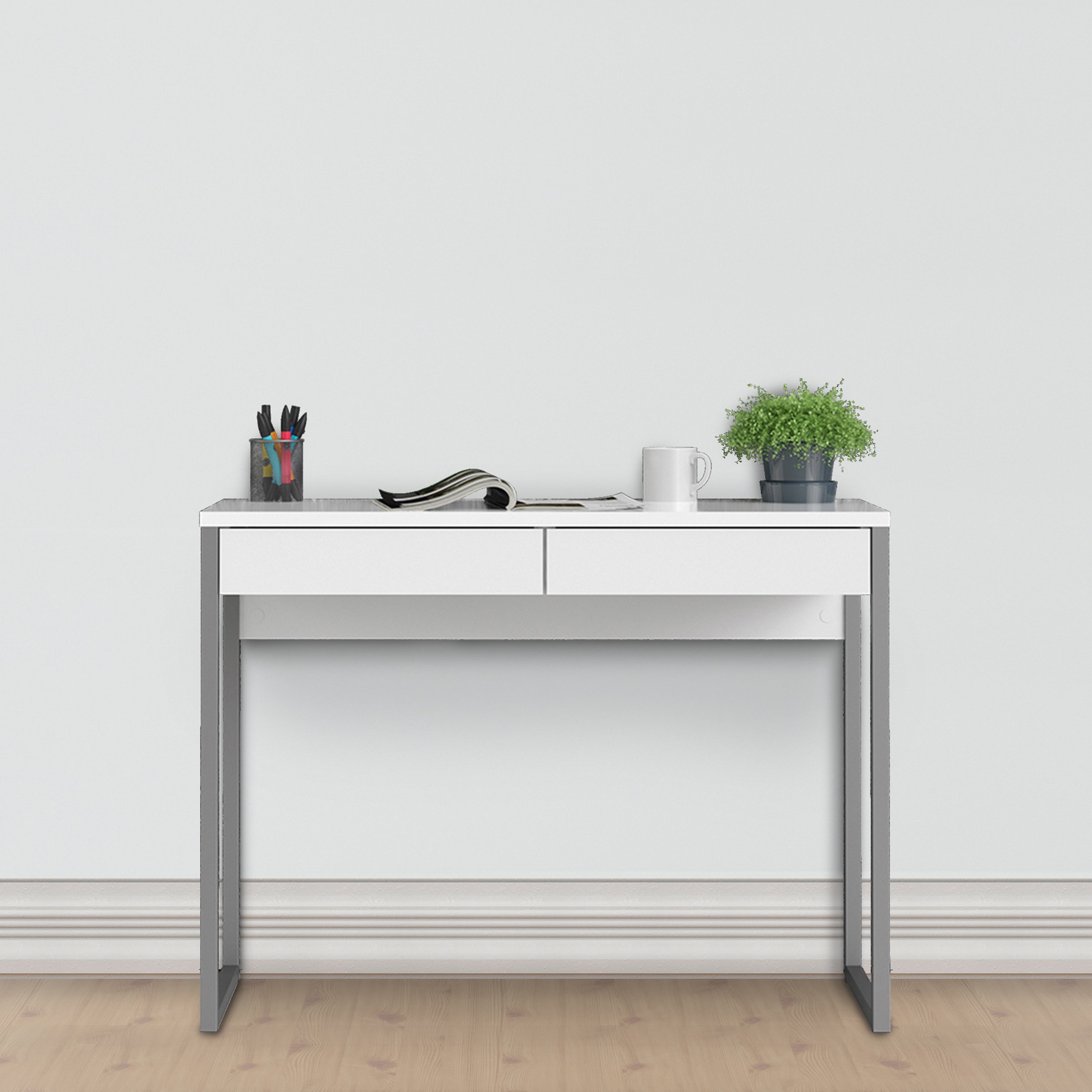 Function Plus Desk 2 Drawers in White High Gloss – FTG, view 5