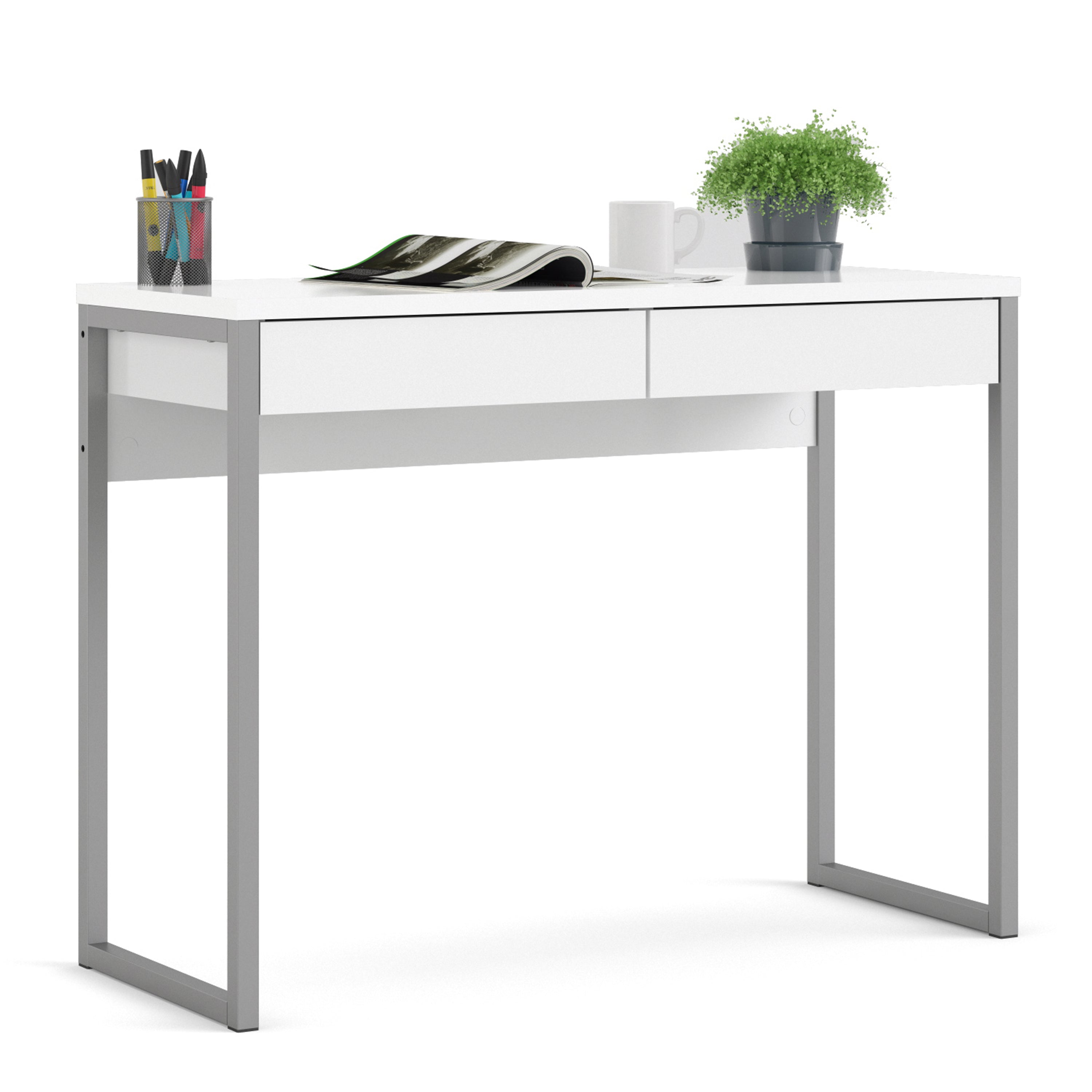 Function Plus Desk 2 Drawers in White High Gloss – FTG, view 6