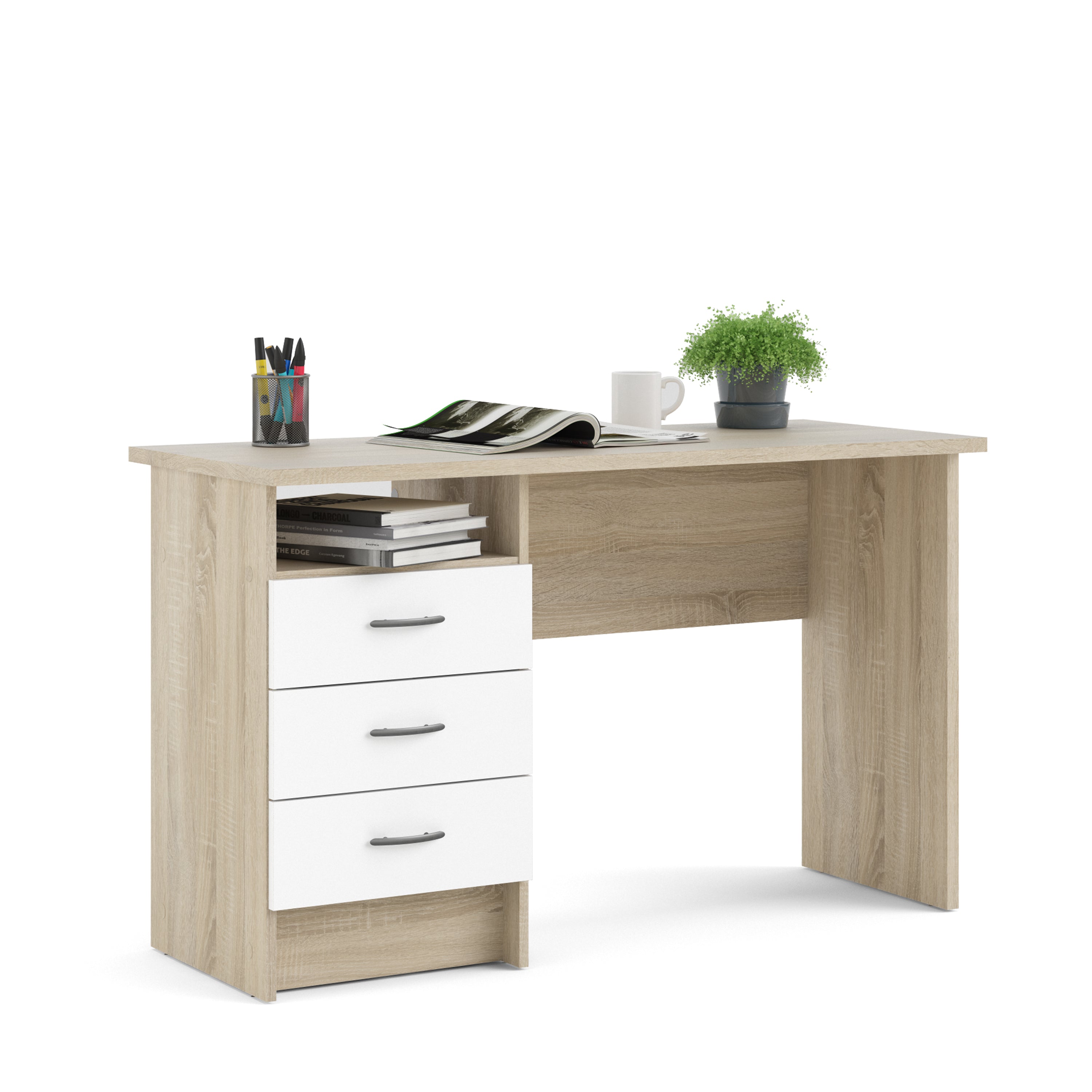 Function Plus Oak Desk 3 White Drawers – FTG, view 8