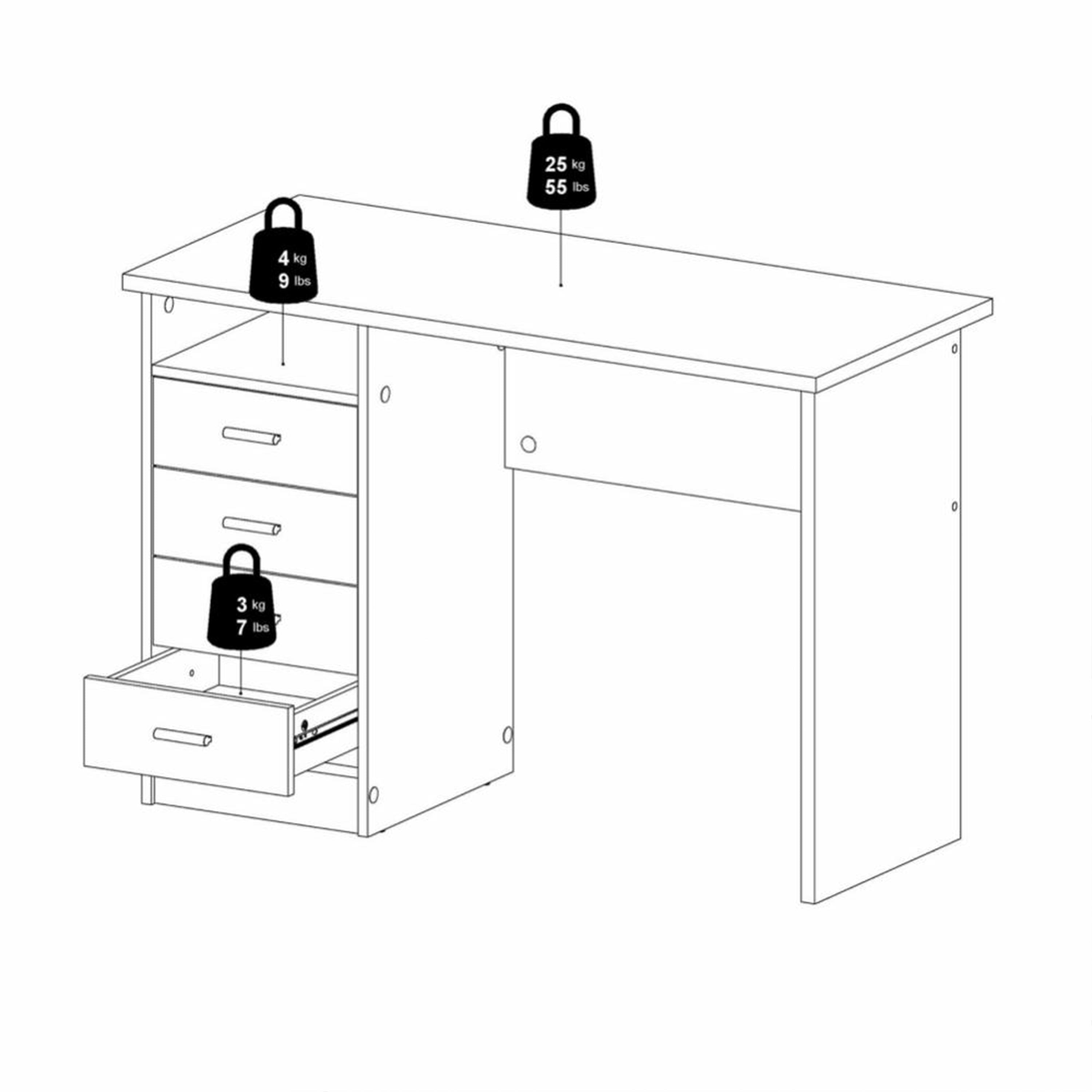 Function Plus 4 Drawer Desk in White – FTG, view 10