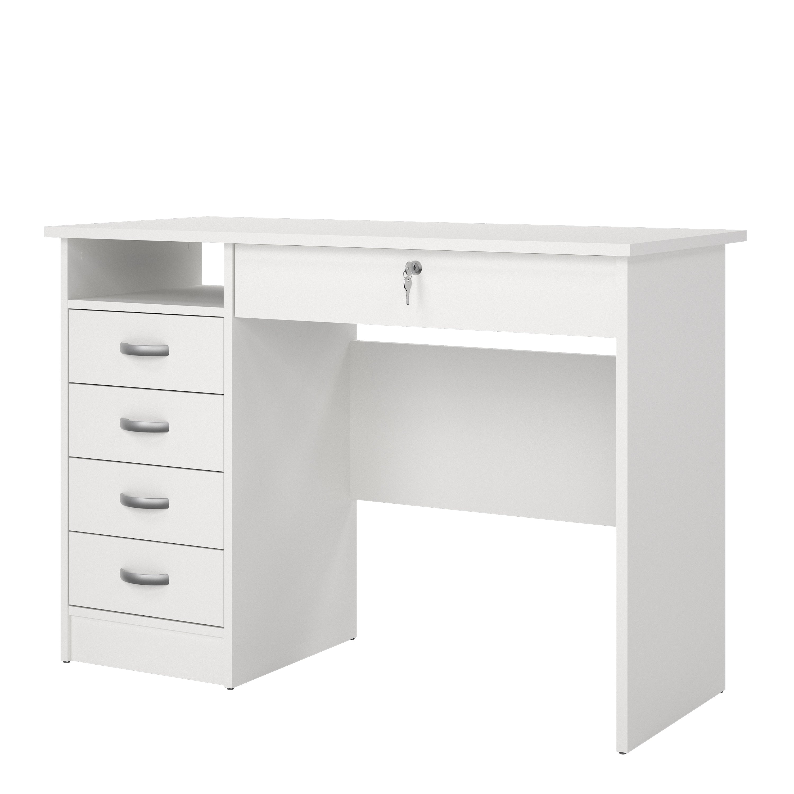 Function Plus Desk 5 Drawers in White – FTG, view 3