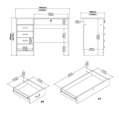 Function Plus Desk 5 Drawers in White – FTG, view 9