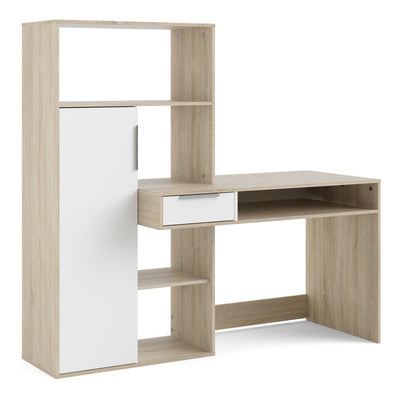 Function Plus Desk Multi Functional Desk with Drawer and 1 Door in White and Oak – FTG