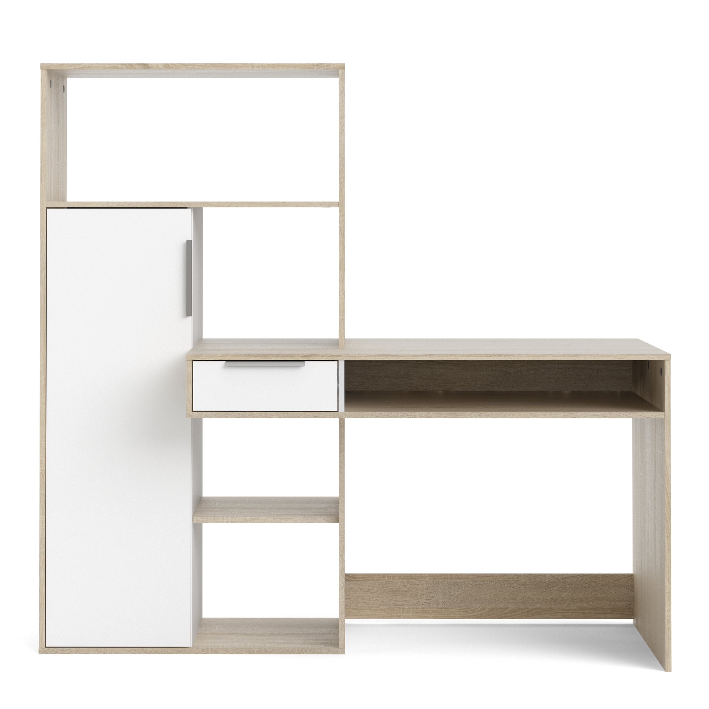 Function Plus Desk Multi Functional Desk with Drawer and 1 Door in White and Oak – FTG, view 2