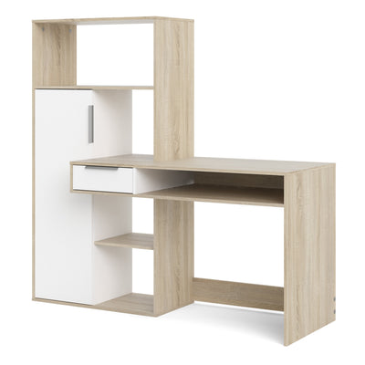 Function Plus Desk Multi Functional Desk with Drawer and 1 Door in White and Oak – FTG, view 3