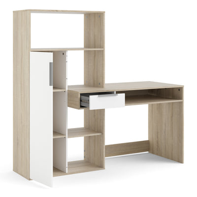 Function Plus Desk Multi Functional Desk with Drawer and 1 Door in White and Oak – FTG, view 4