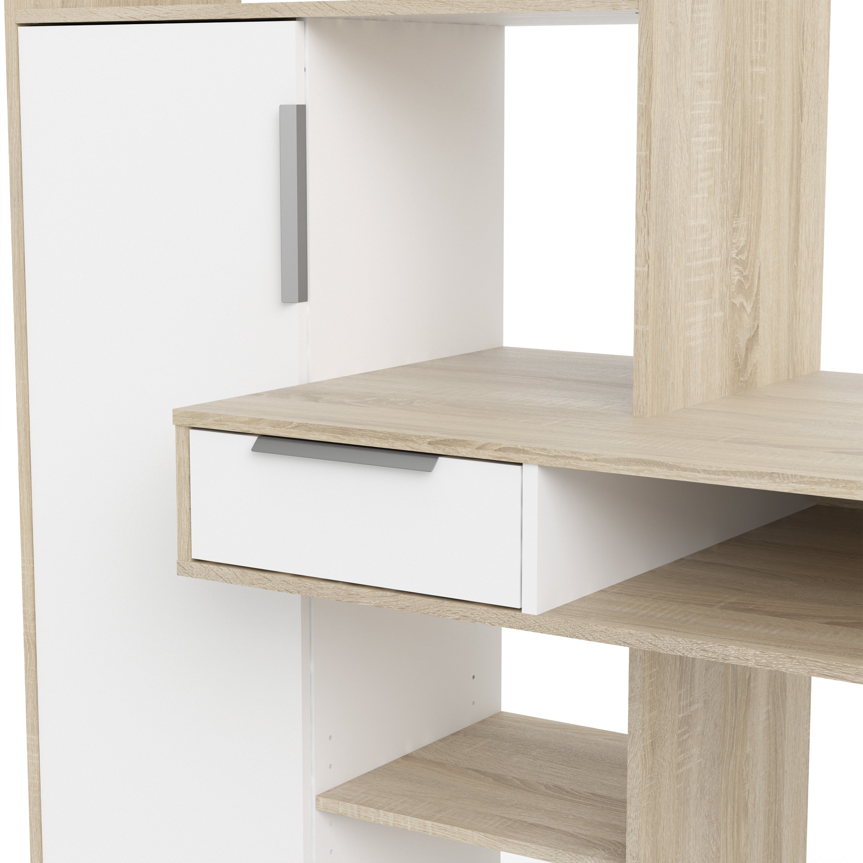 Function Plus Desk Multi Functional Desk with Drawer and 1 Door in White and Oak – FTG, view 8