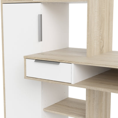 Function Plus Desk Multi Functional Desk with Drawer and 1 Door in White and Oak – FTG, view 8