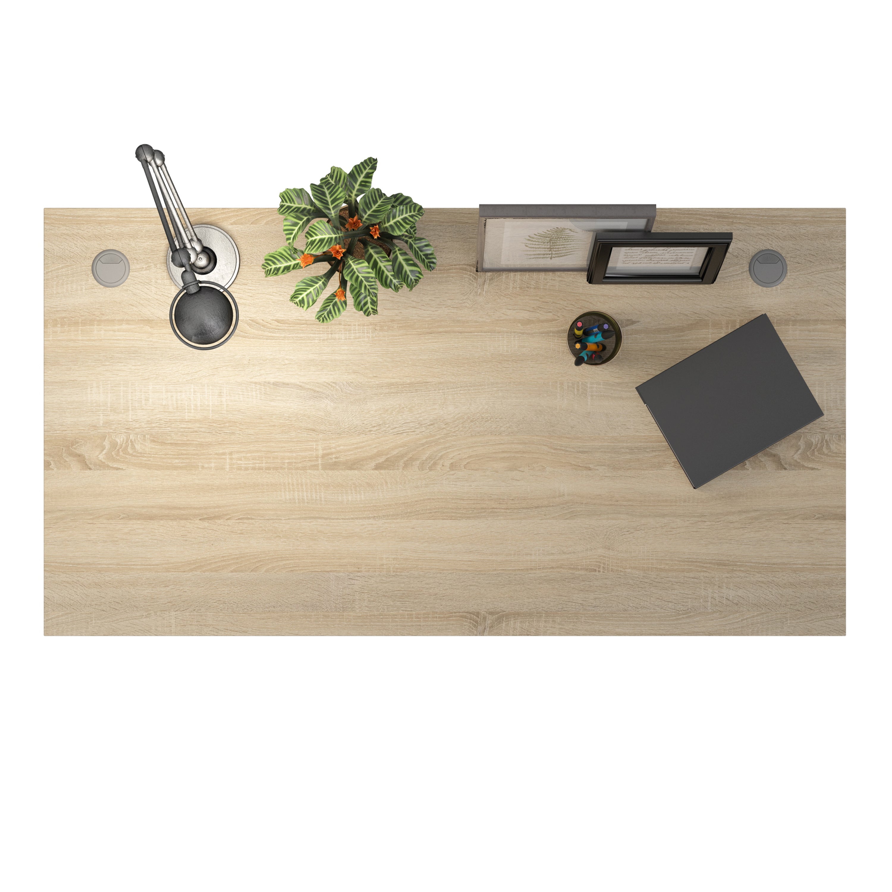 Prima Desk 150cm in Oak with Height Adjustable Legs with Electric Control in White – FTG, view 2