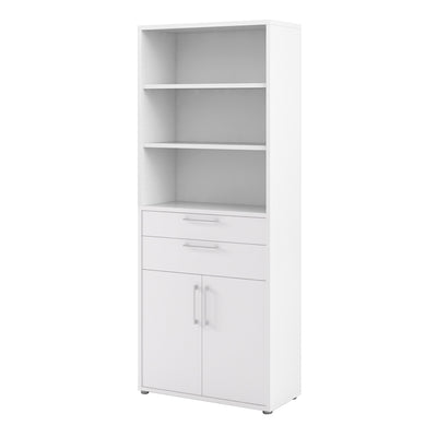 Prima Bookcase 3 Shelves with 2 Drawers 2 Doors In White – FTG, view 3