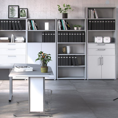 Prima Bookcase 3 Shelves with 2 Drawers 2 Doors In White – FTG, view 5