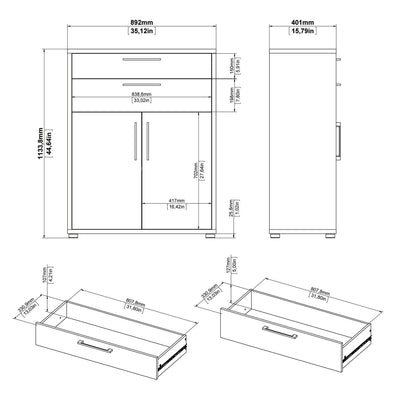 Prima Bookcase 3 Shelves with 2 Drawers 2 Doors in Oak – FTG, view 12