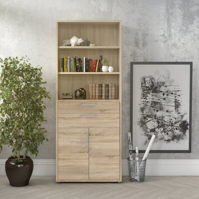 Prima Bookcase 3 Shelves with 2 Drawers 2 Doors in Oak – FTG, view 6