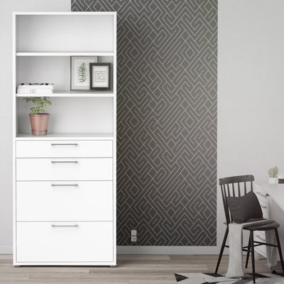 Prima Bookcase 2 Shelves with 2 Drawers 2 File Drawers in White – FTG, view 4