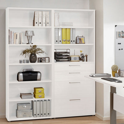 Prima Bookcase 2 Shelves with 2 Drawers 2 File Drawers in White – FTG, view 6