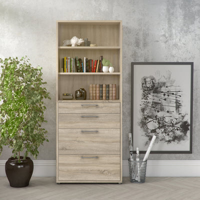 Prima Bookcase 2 Shelves With 2 Drawers 2 File Drawers In Oak – FTG, view 4