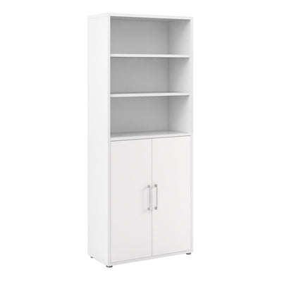 Prima Bookcase 4 Shelves with 2 Doors in White – FTG