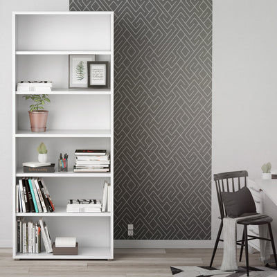Prima Bookcase 5 Shelves in White – FTG, view 4