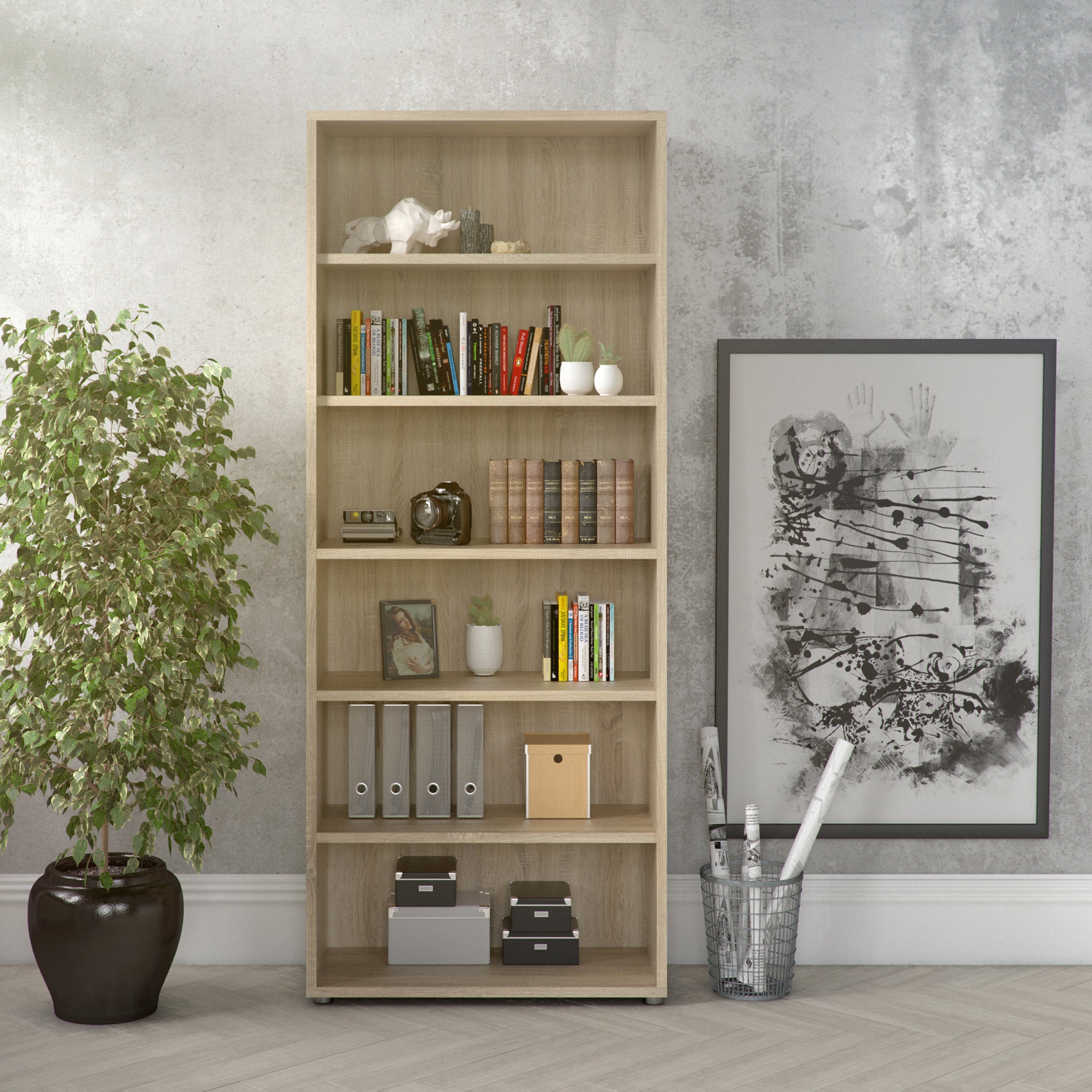 Prima Bookcase 5 Shelves in Oak – FTG, view 4