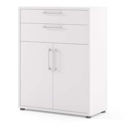 Prima Bookcase 1 Shelf With 2 Drawers 2 Doors In White – FTG, view 3