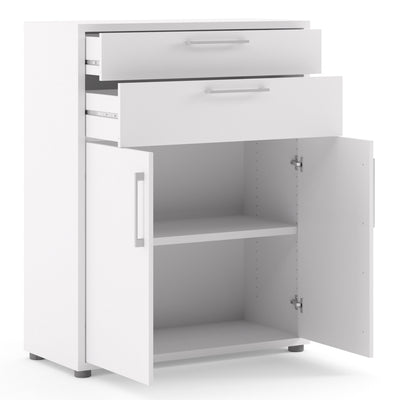 Prima Bookcase 1 Shelf With 2 Drawers 2 Doors In White – FTG, view 4