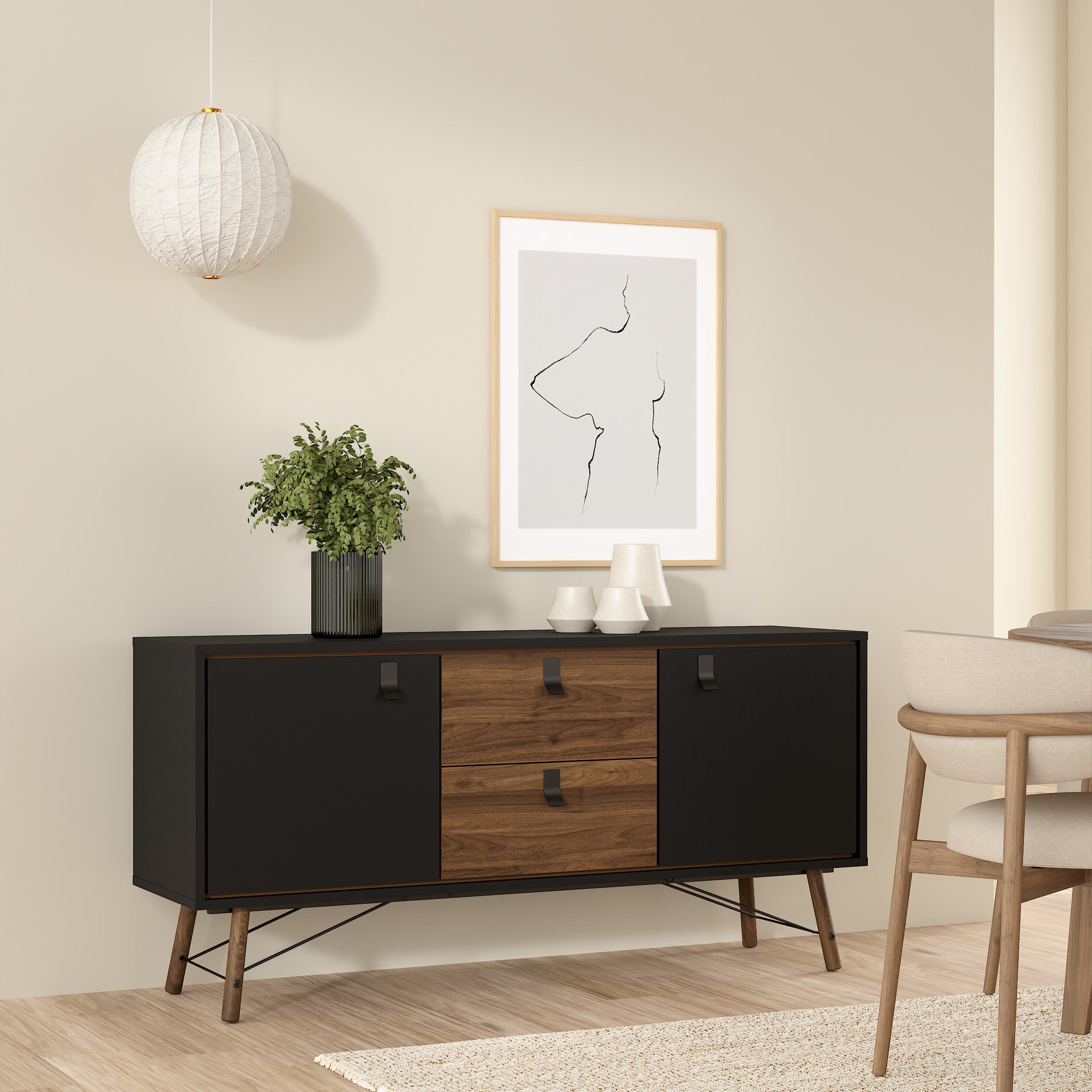 Ry Sideboard 2 Doors 2 Drawers in Matt Black Walnut – FTG, view 7