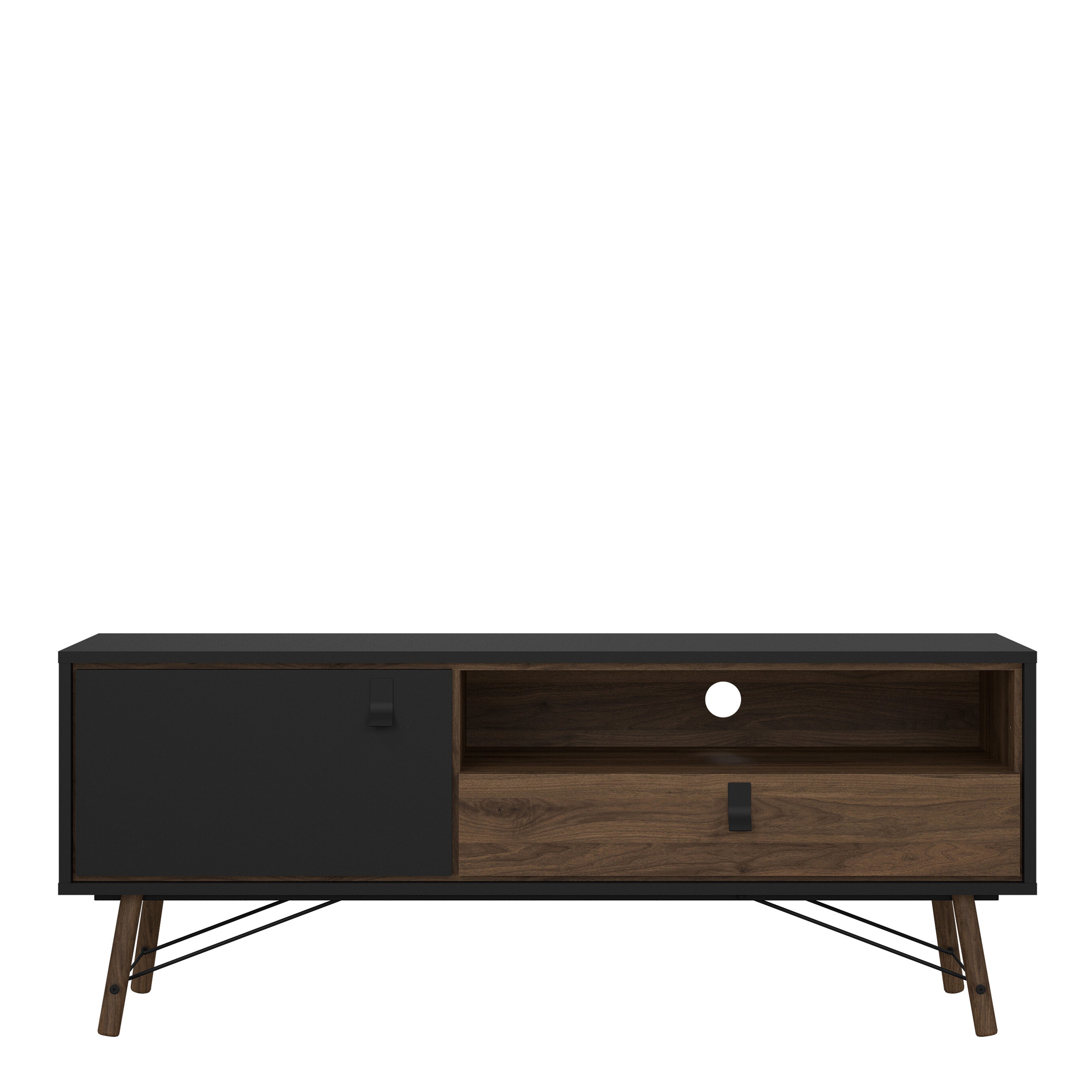 Ry TV Unit 1 Door 1 Drawer in Matt Black Walnut – FTG, view 2