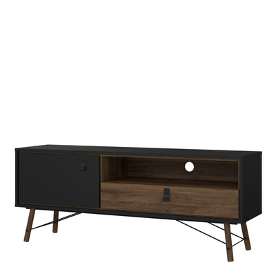 Ry TV Unit 1 Door 1 Drawer in Matt Black Walnut – FTG, view 3