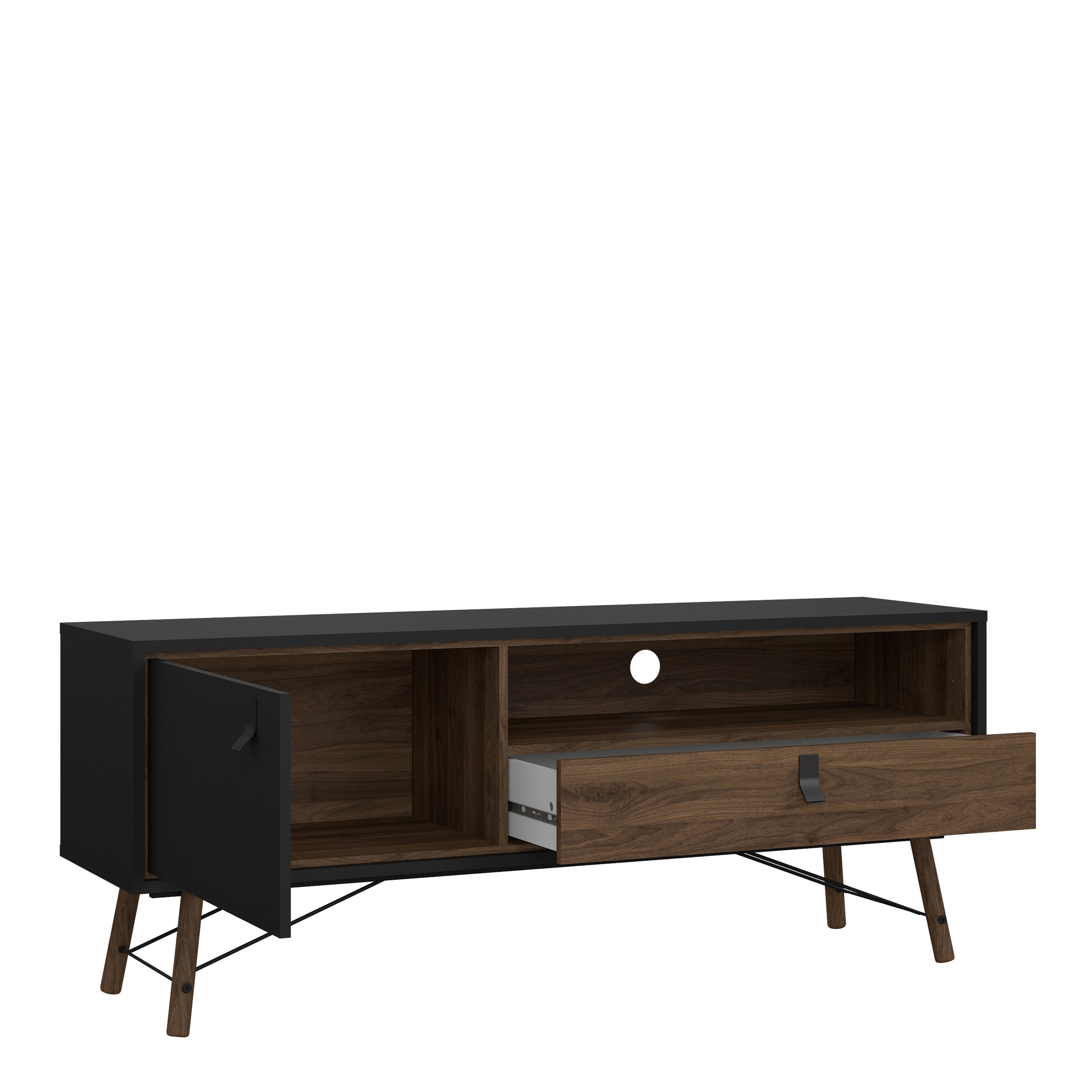 Ry TV Unit 1 Door 1 Drawer in Matt Black Walnut – FTG, view 5