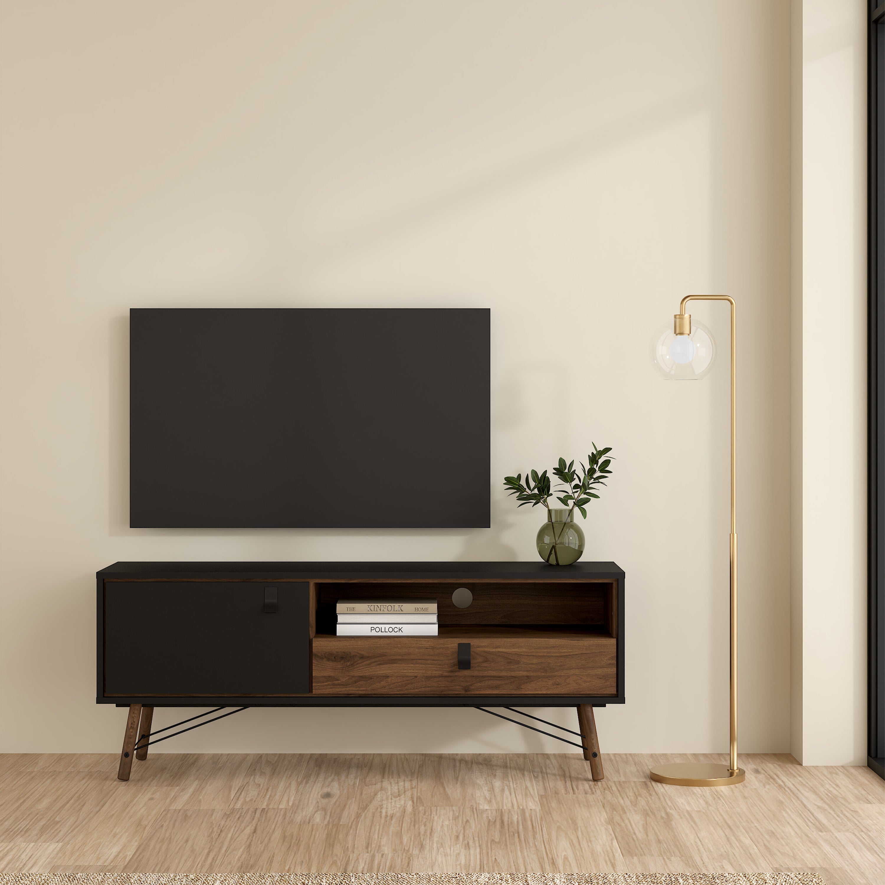 Ry TV Unit 1 Door 1 Drawer in Matt Black Walnut – FTG, view 7