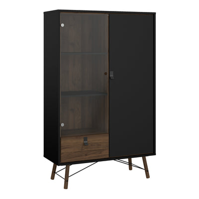 Ry China Cabinet 1 Door 1 Glass Door 1 Drawer in Matt Black Walnut – FTG