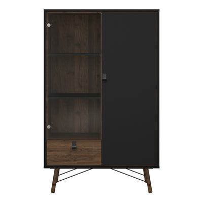 Ry China Cabinet 1 Door 1 Glass Door 1 Drawer in Matt Black Walnut – FTG, view 2